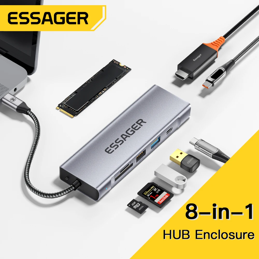 

Essager 8 in 1 USB Hub With Disk Storage Function USB Type c to HDMI-Compatible Laptop Dock Station For Macbook Pro Air M1 M2