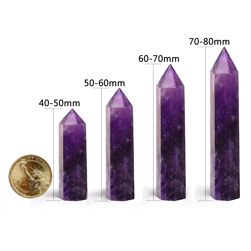 Amethyst alami penyembuhan energi batu kuarsa alami dekorasi aula batu dipoles Obelisk diukir kristal kerajinan 40-80mm 1 buah