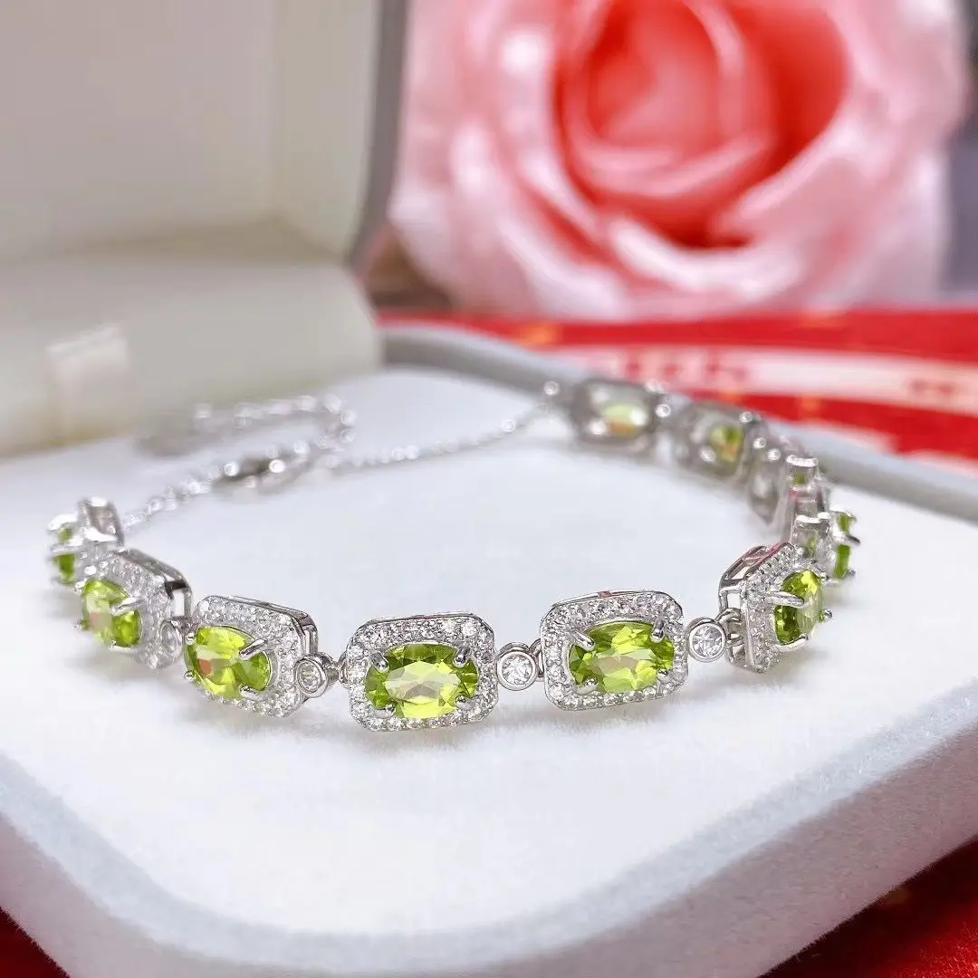 

ZECAA Peridot Fine Jewelry Woman Peridot Bracelet With Natural Peridot Gemstone 4*6mm Lady Peridot Bracelet Jewelry Best Gift