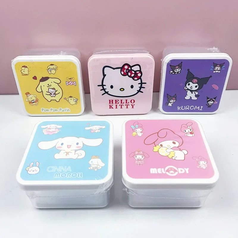 

Новый набор коробок для хранения свежести Sanrio Cartoon Kuromi 4-в-1 Kawaii Hello Kitty My Melody, герметичная коробка для еды, фруктовый салат, сохранение свежести