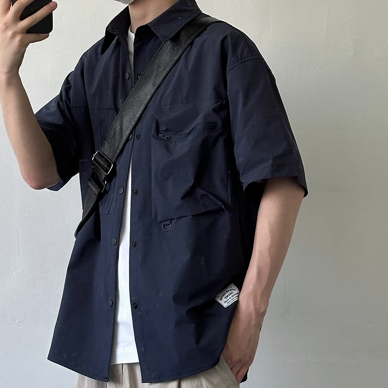 

Retro Loose Men's irt Summer Faion Hong Kong Sle Student Unique Design Interest New Model Top Stand Fit ort Sve...