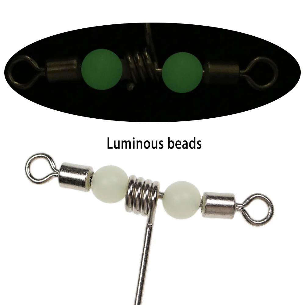LIONRIVER Luminous Beads T-Shape Rolling Fishing Swivels Cross-Line Barrel Swivel For Saltwater Fishing Line Rig Lure Connector