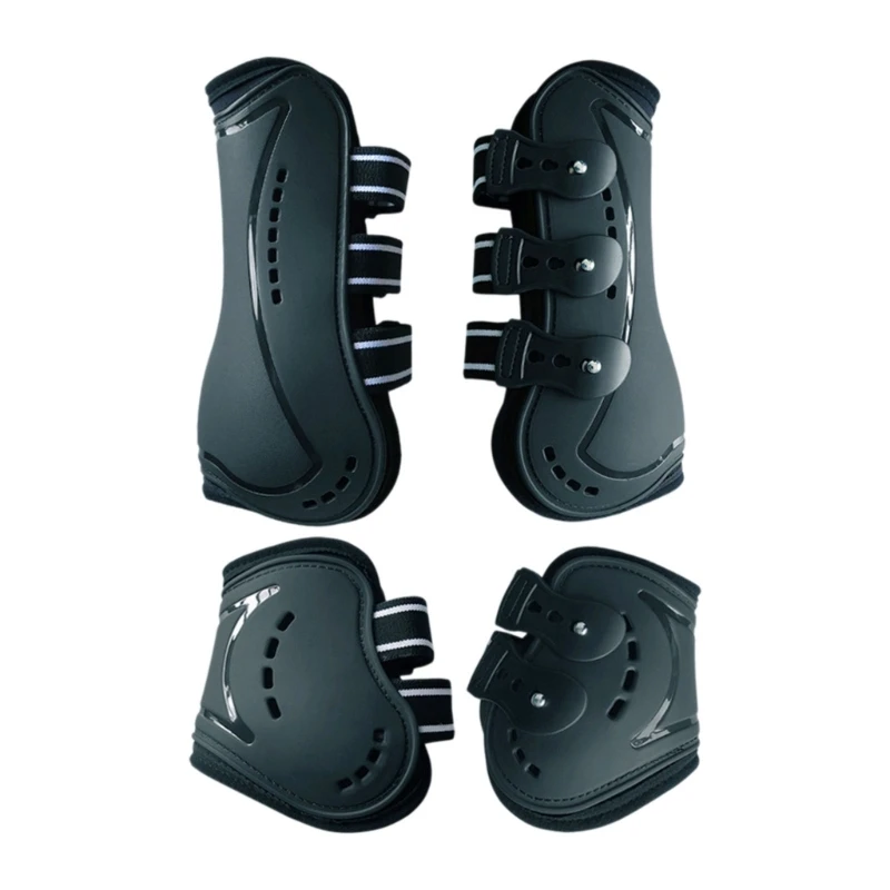 Cushioned Horse Leg Guards for Jumping Use with Soft Inner Lining, Shaped PU Shells, and Hook-and-Loop Fasteners X7JD