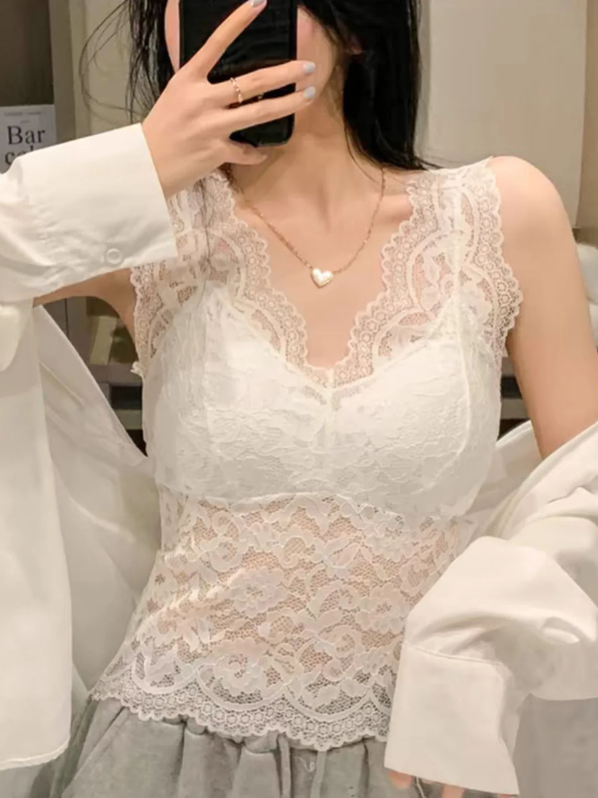 Lace Strap Vest Women's Outerwear with Chest Pad Beautiful Back Bra Integrated Underwear Suit Inner Match Base Top