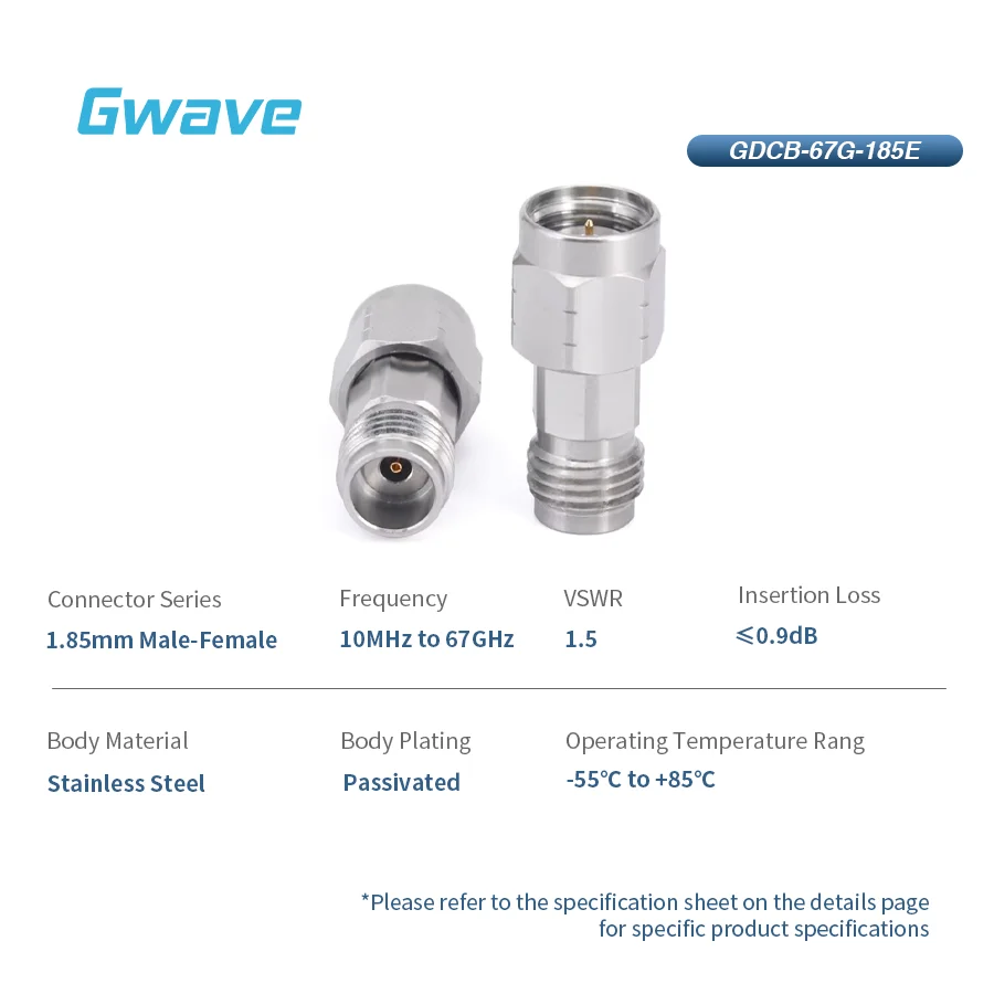 High Frequency DC Block On Inner Conductor 1.85mm Male To 1.85mm Female Operating From 10 MHz To 67 GHz