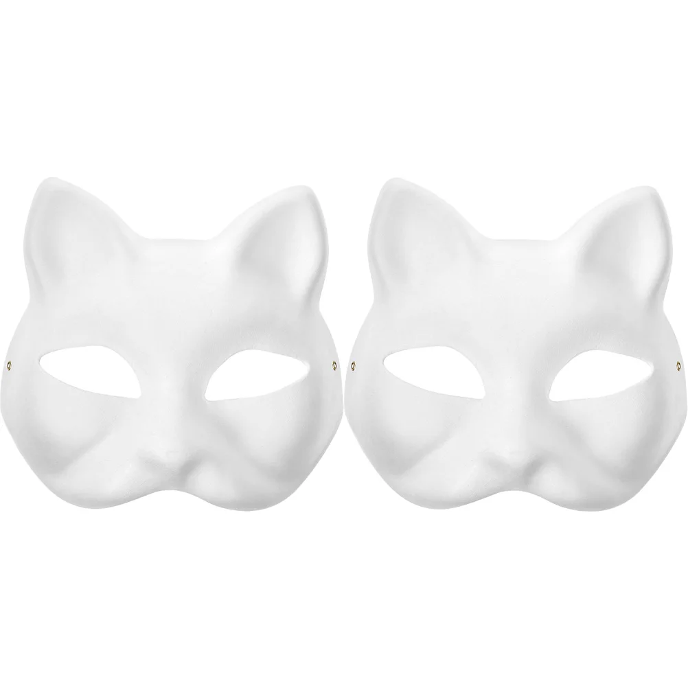 

2Pcs DIY Blank Cat Masks White Paper Mask Graffiti Masks Festival Party Mask Half-face Fox Mask Halloween Festival Cosplay Prop