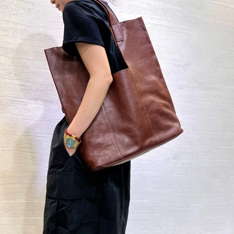 Handmade Handbags Women's Bag Vegetable Tanned Head Layer Cowhide Underarm Shoulder Bags High Quality Designer Purses Tote Bag