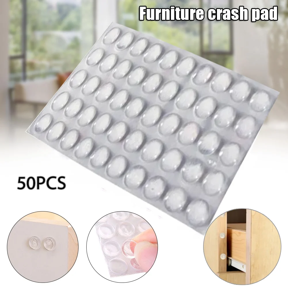 50pc Self Adhesive Buffer Pads Silicone Door Stopper Cabinet Bumpers Wall Protector Furniture Refrigerator Anti-crash Pad