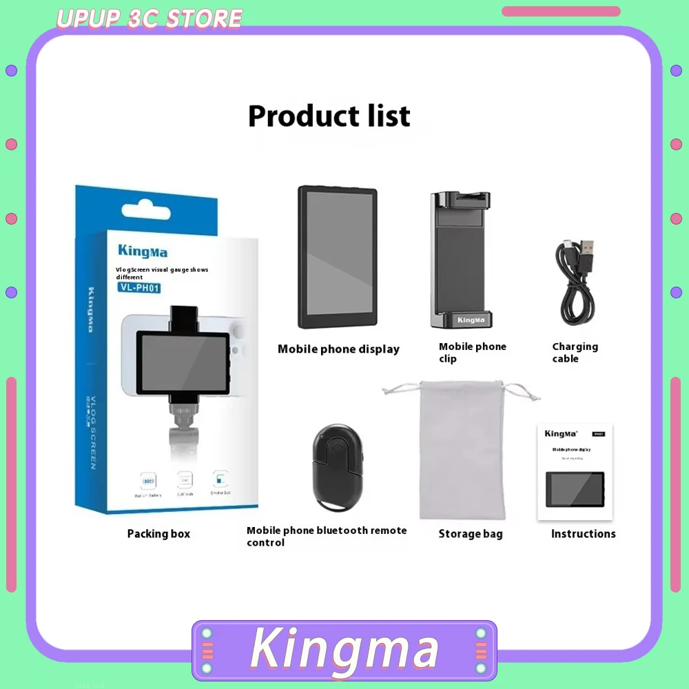 Kingma Smartphone Vlog Selfie Monitor VL-PH01 Screen Magnetic Using Phone Rear Camera Selfie Vlog Live Stream Portable Travel