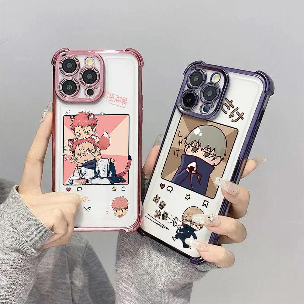 J-Jujutsus Kaisens Gojo FUNDA جراب هاتف آيفون 16 12 13 14 15 Pro Max Plus مقاوم للصدمات بأربعة زوايا مضاد للسقوط