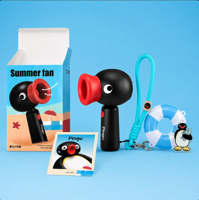 Novo Ventilador Portátil Recarregável Pingu de 2000mAh, Ventilador Rotativo de Verão, Brinquedos, Mesa, Escritório, Estudantes, Acessórios de Anime, Viagem, Verão