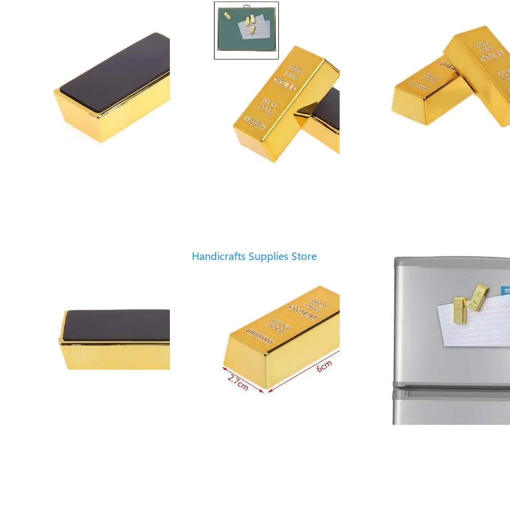 R1WA Refrigerator Decorations Gold Brick Shaped Fridge Magnets Home Refrigerators Souvenir Birthday Gifts Resin Material