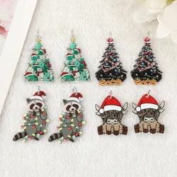 8pcs Christmas Charms Creative Acrylic Cute Raccoon Cat Tree Pendant Fashion Accessories For Diy Making