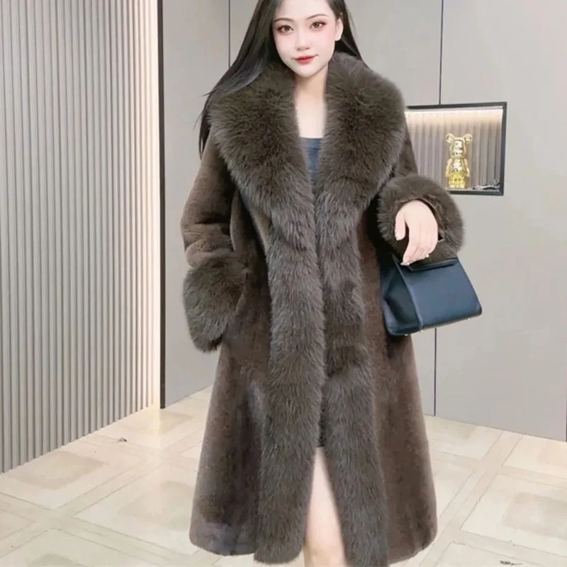 

Autumn Winter Women Fashion Imitates Fur Top Jacket 2025 Femme Medium length Plush Outwear Korean Ladies High-end Faux Fur Coat