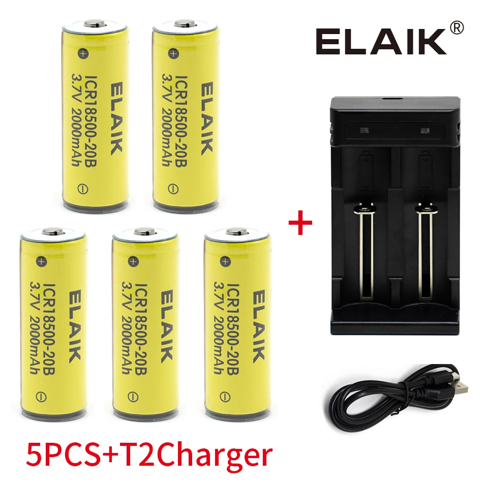 3.7V 18500 Rechargeable Battery ICR18500-20B 2000mAh Recarregavel Lithium ion Battery +PCB,With USB Charger