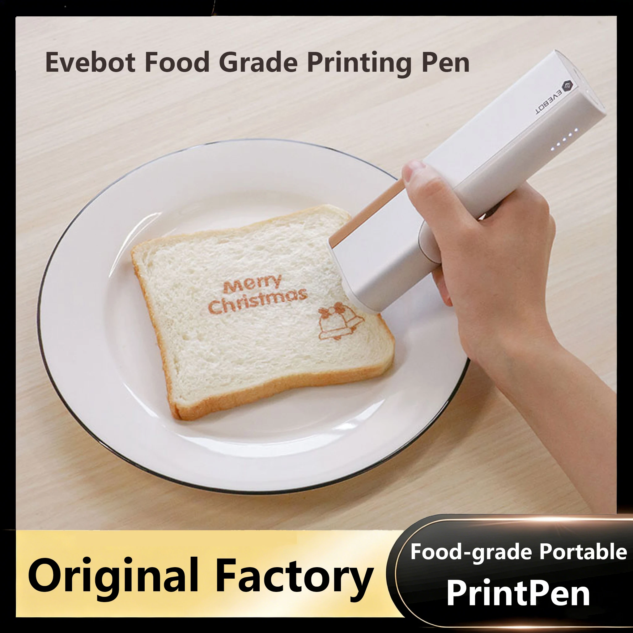EVEBOT食品グレード携帯型プリントペンハンドヘルドインクジェットプリンター印刷ペン、コーヒー、マカロン、ケーキ、パーソナライズデザインに最適