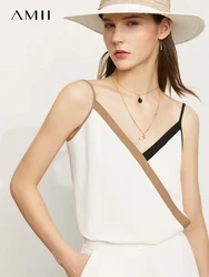 Amii Minimalism 2024 Summer New Fashion Holiday Style Spliced V-neck Vest For Women Basics Tops Female Tanks & Camis 12442323