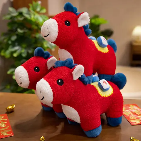 28 cm mignon rouge chanceux cheval jouet nouvel an mascotte cheval jouets en peluche Chinatown Boutique poney décor Festival cadeau enfant cadeau ﻿