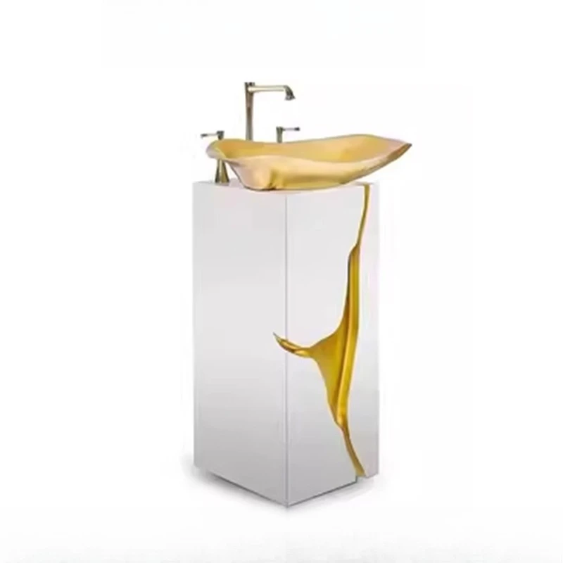 

Household stainless steel washing table Villa hotel high-end design integrated column basin metal wash basin