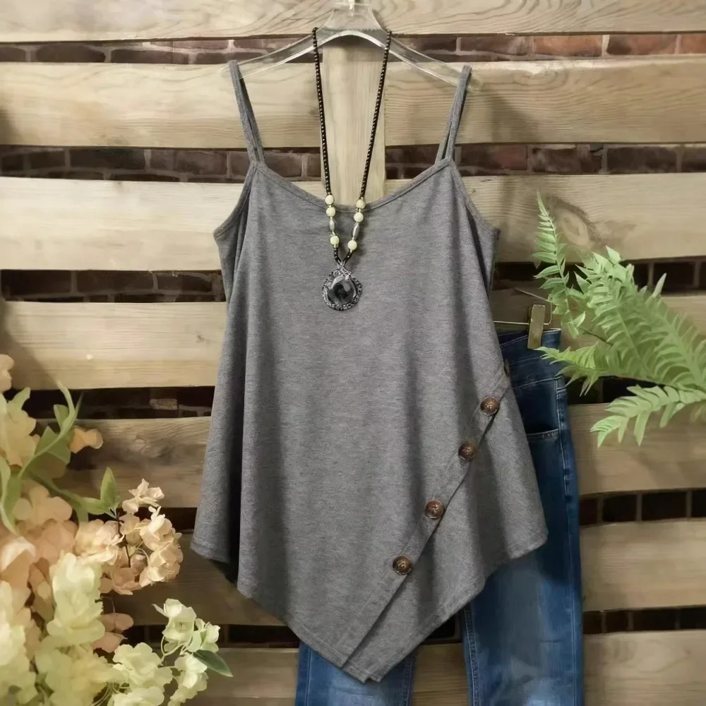 Women Adjustable Strap Button Front Camisole Solid Sleeveless Tank Top Casual Layering Soft Breathable Flattering Comfy