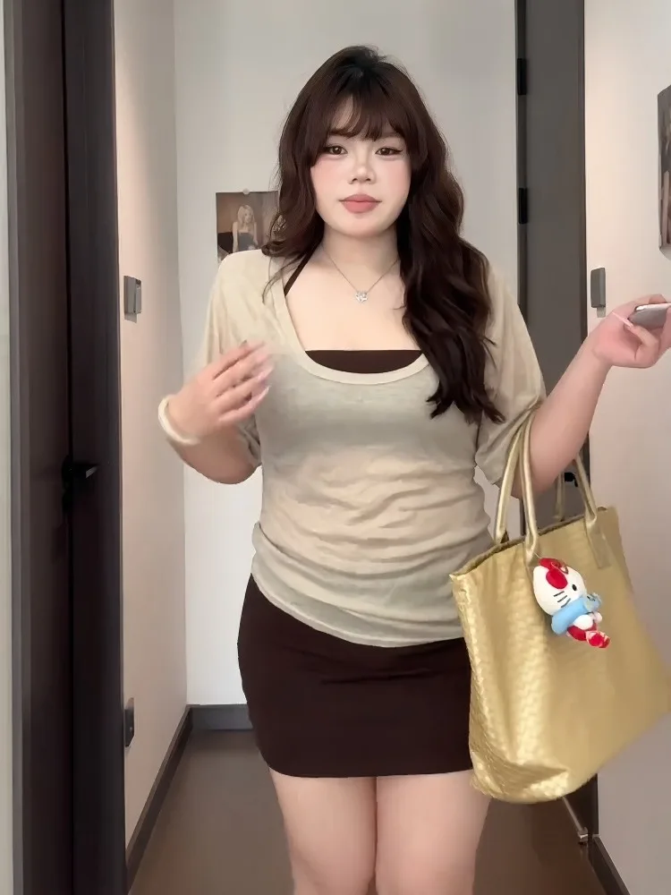 Grande taille u-ne ort Sve T-irt ensemble décontracté polyvalent coton été Faion haut de gamme sentiment deux pièces ensemble pour les jeunes femmes