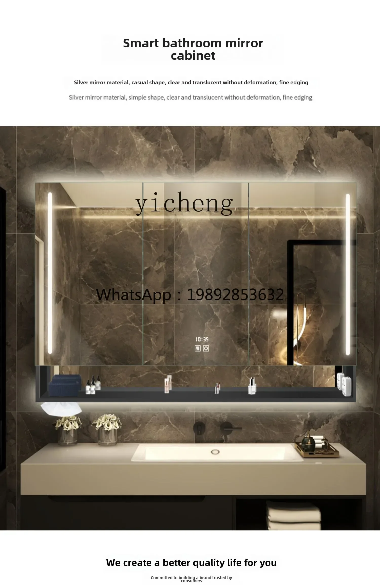 Bathroom mirror storage integrated cabinet Aluminum alloy wall-mounted mirror cabinet with lamp