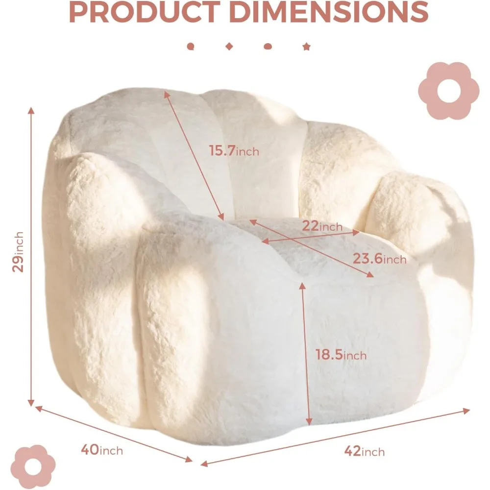 أريكة كيس فول قطيفة منقوشة بالزهور، كرسي أرضي من الفرو الصناعي الناعم، مقعد قراءة كبير الحجم لغرفة المعيشة