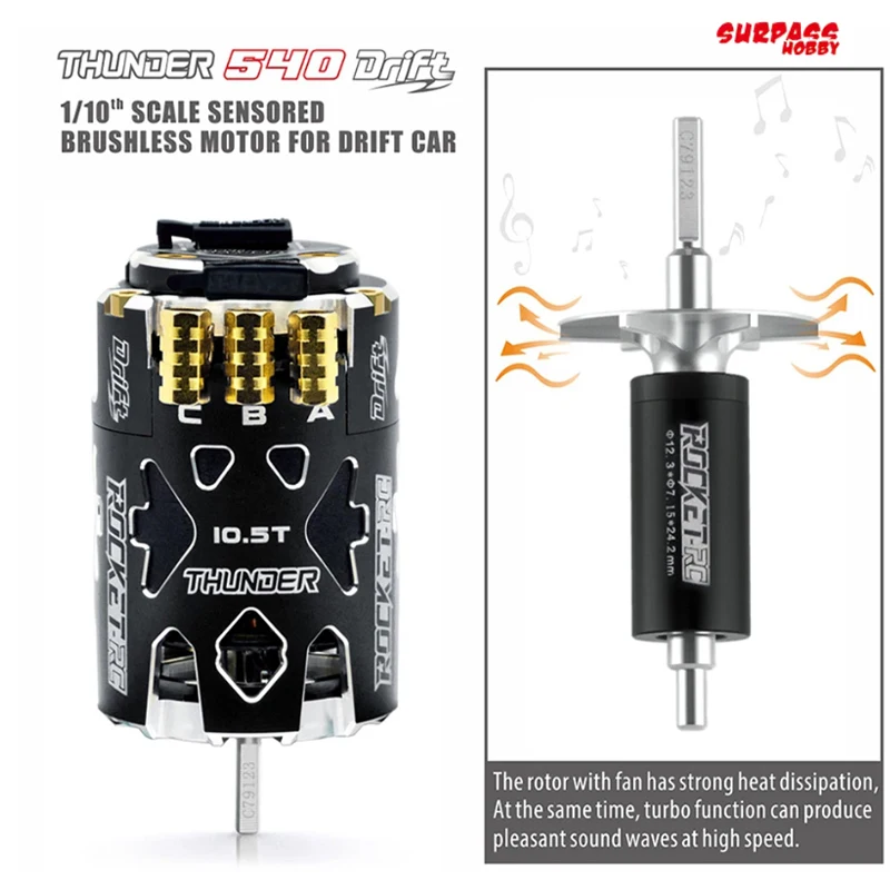 Surpass Hobby Rocket-RC Thunder 540 Motor - 10.5T/13.5T 2-3S 3.175mm Shaft Sensored Brushless 1/10 RC Car Part