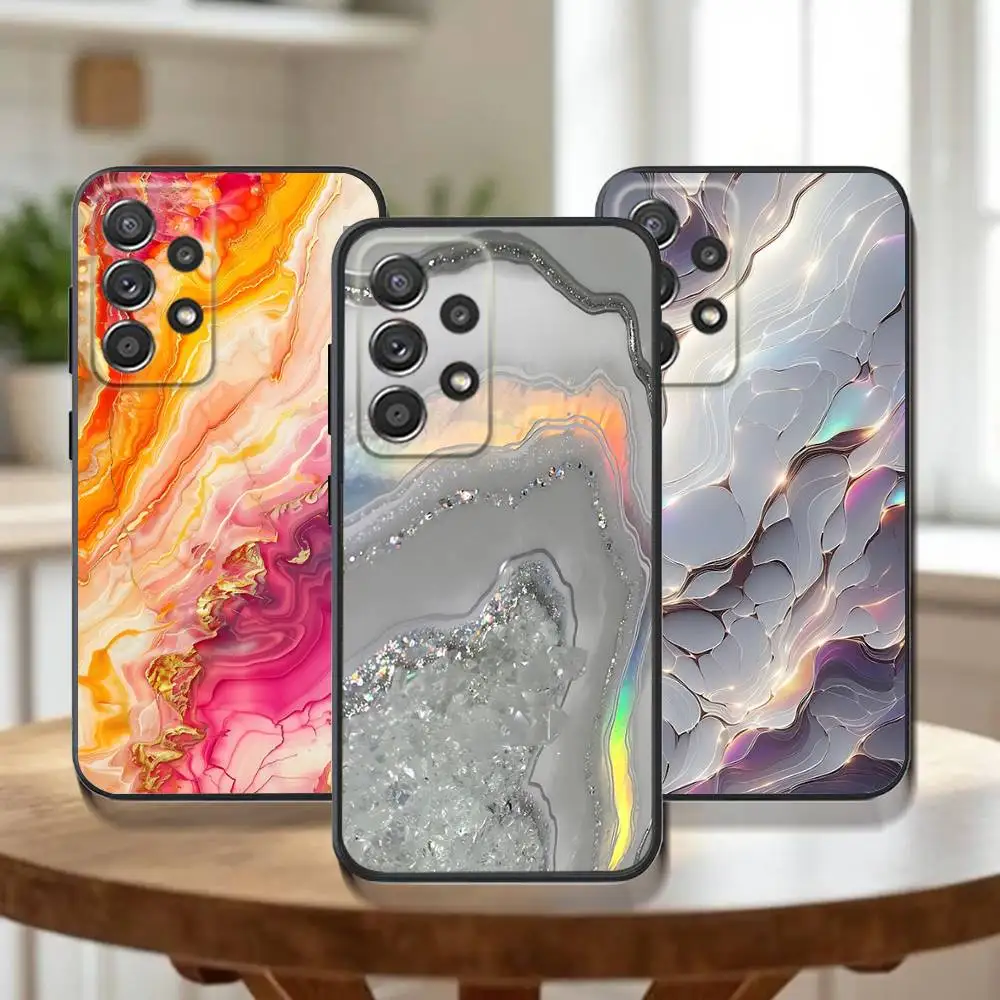 

Fashion Geometric Marble Phone Case For Samsung Galaxy A 91,80,73,72,71,53,52,51,22,5G Shockproof Soft Black Cover