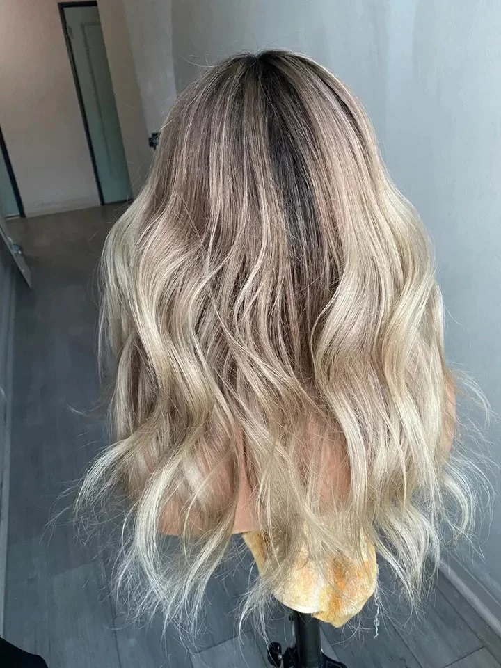 الكتف الجسم موجة أومبير الرماد البني شقراء شعر مستعار اصطناعي فوتورا الألياف الاصطناعية HD الدانتيل شعر مستعار أمامي للنساء المصنع الأصلي الباروكات #2