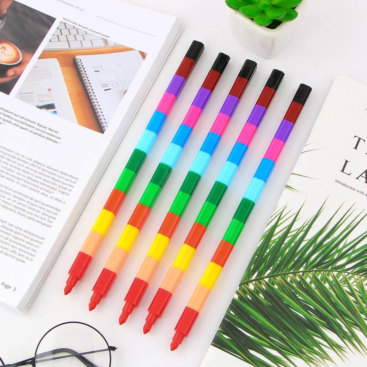 6pcs Stacking Colorful Pencils for Kids 12 Colors Buildable Crayons Creativity Development Stackable Crayons Set DIY Graffiti