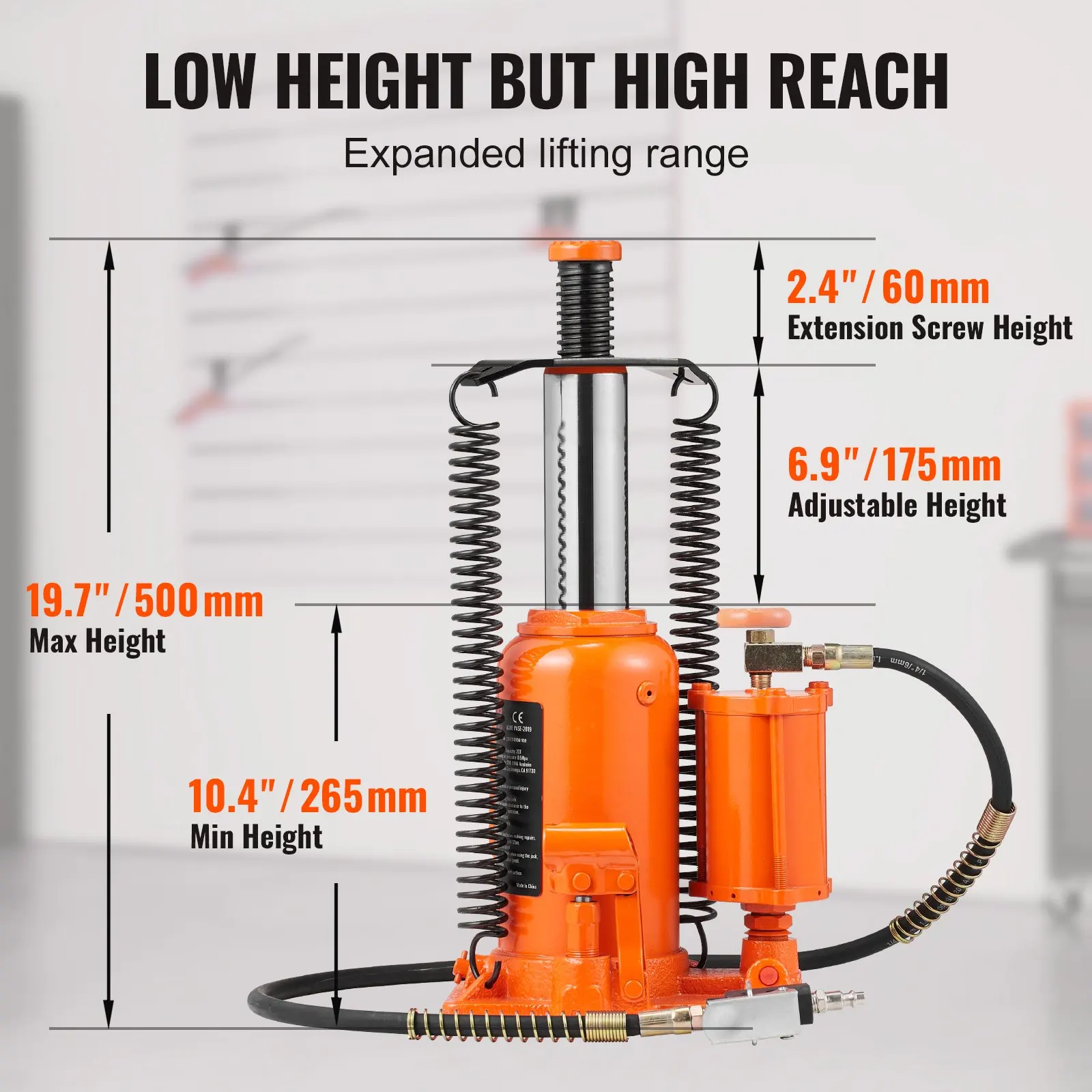 Air Hydraulic Bottle Jack 20 Ton/40000 LBS All Welded Bottle Car Jack Heavy-duty Lifting  for Car, Pickup, Truck, RV Auto Repair