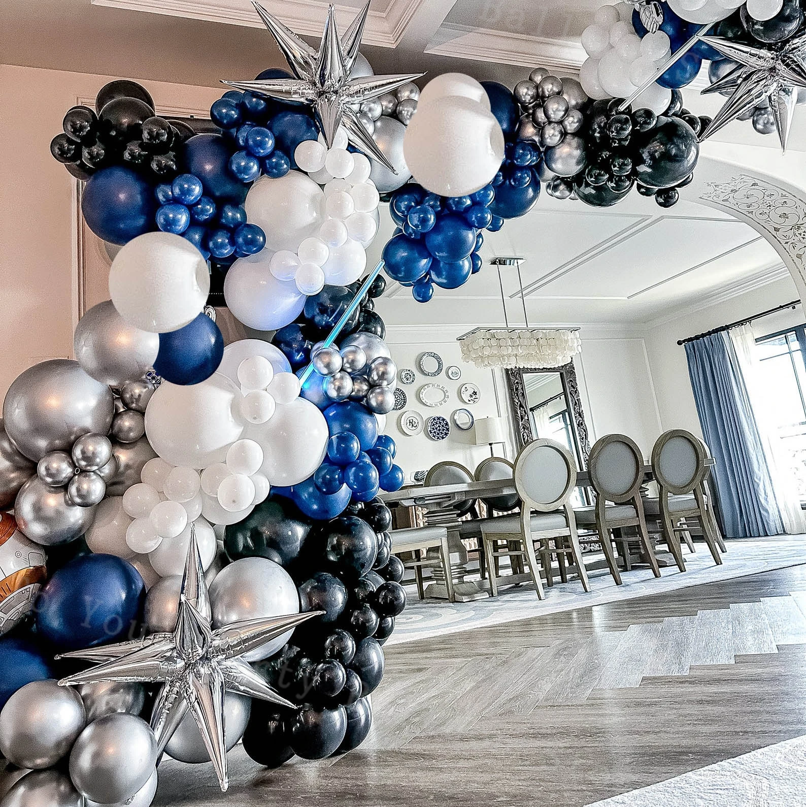 Metaliczne niebieskie srebrne balony Garland Arch Kit Starburst Balony foliowe Urodziny Party Kids Baby Shower Party Dekoracje ślubne