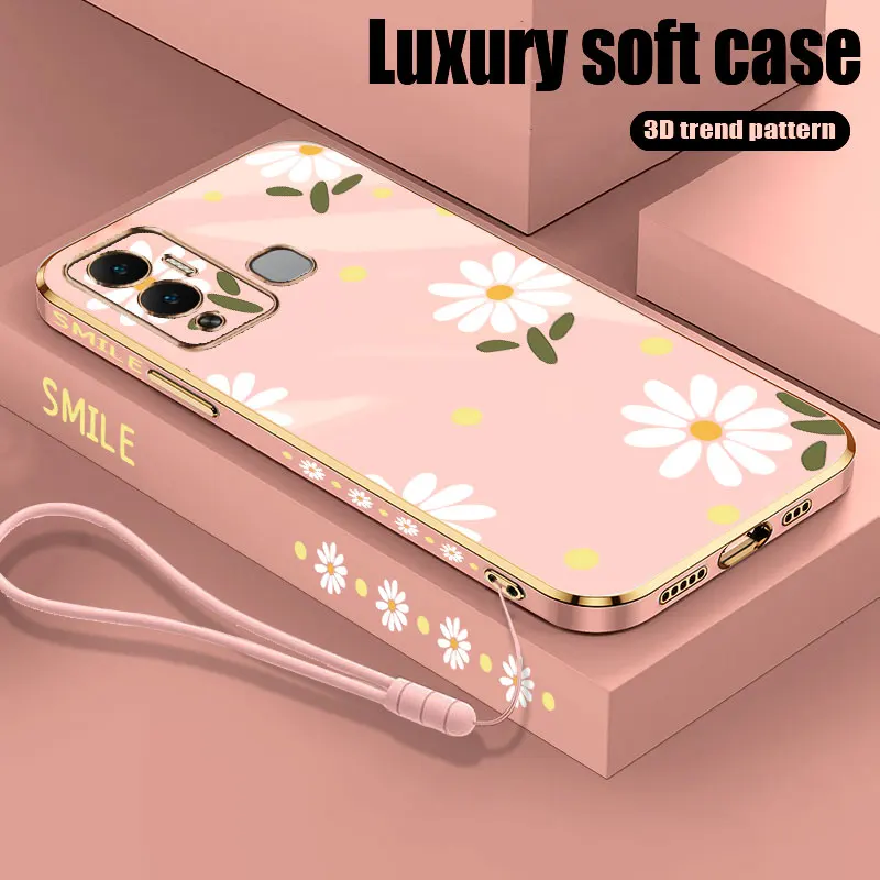 White Flower Fasion Plating Case For Infinix HOT 12 12I 20 20I 30 30I 40 NOTE 11 12 30 VIP 5G PRO PLAY Soft Lady Girl Cover