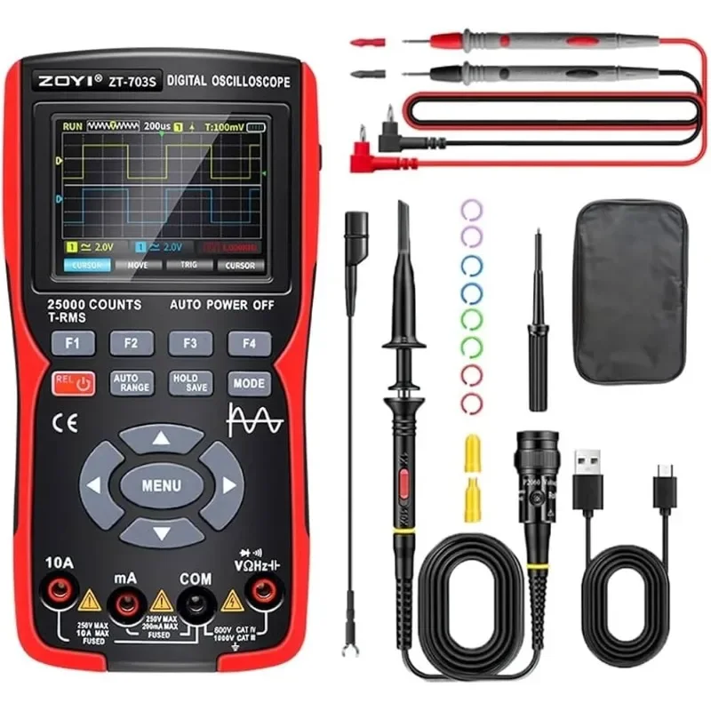 

ZT-703S 3 in 1 Oscilloscope Multimeter with 3.5 Inch IPS Display,25000 Counts, Dual Channel 50MHZ Bandwidth