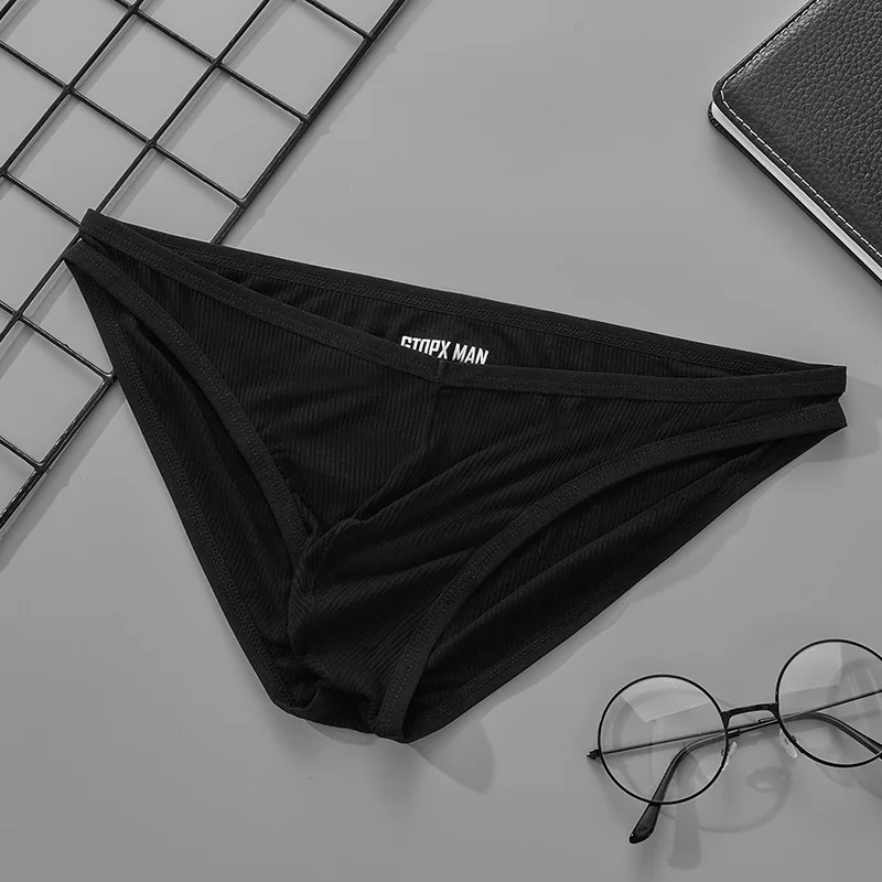 Men\'s V-shaped Waistband Single Layer Panties Gays U Convex Pouch Brief Thread Underpants Youth Low Waisted Breathable Underwear