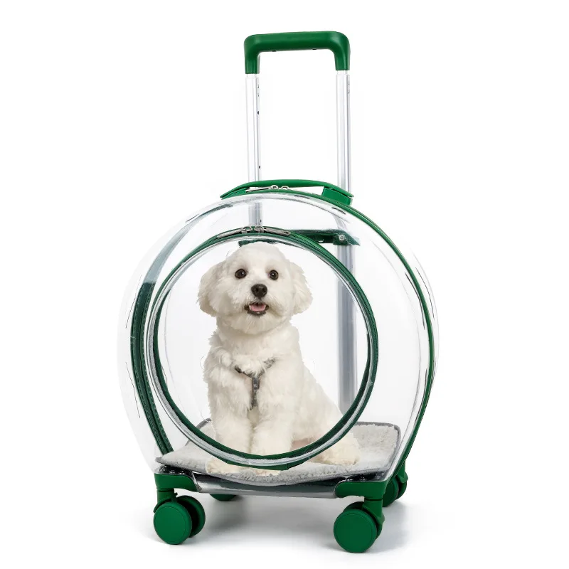 Portable Clear View Trolley Dog Cat House Wheeling Suitcase For Pet Travel Transparent Case Pet Carrier