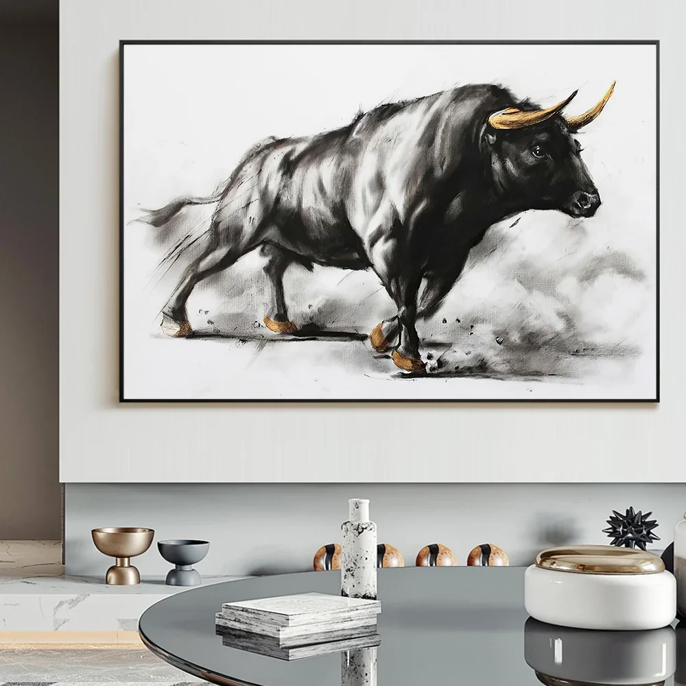 Black Bull Canvas Wall Art  Bullfight Posters  Prints Scandinavian Animal Pictures for Living Room Home Decor No Frame