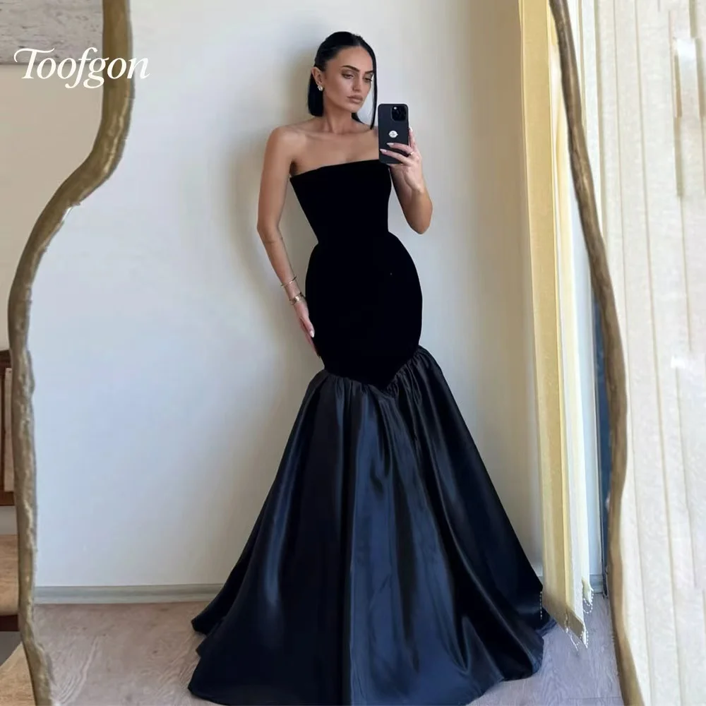 

Toofan винтажные черные платья русалки для выпускного вечера напольные велюровые атласные платья для торжественных случаев Abendkleider Дубай вечернее платье по индивидуальному заказу