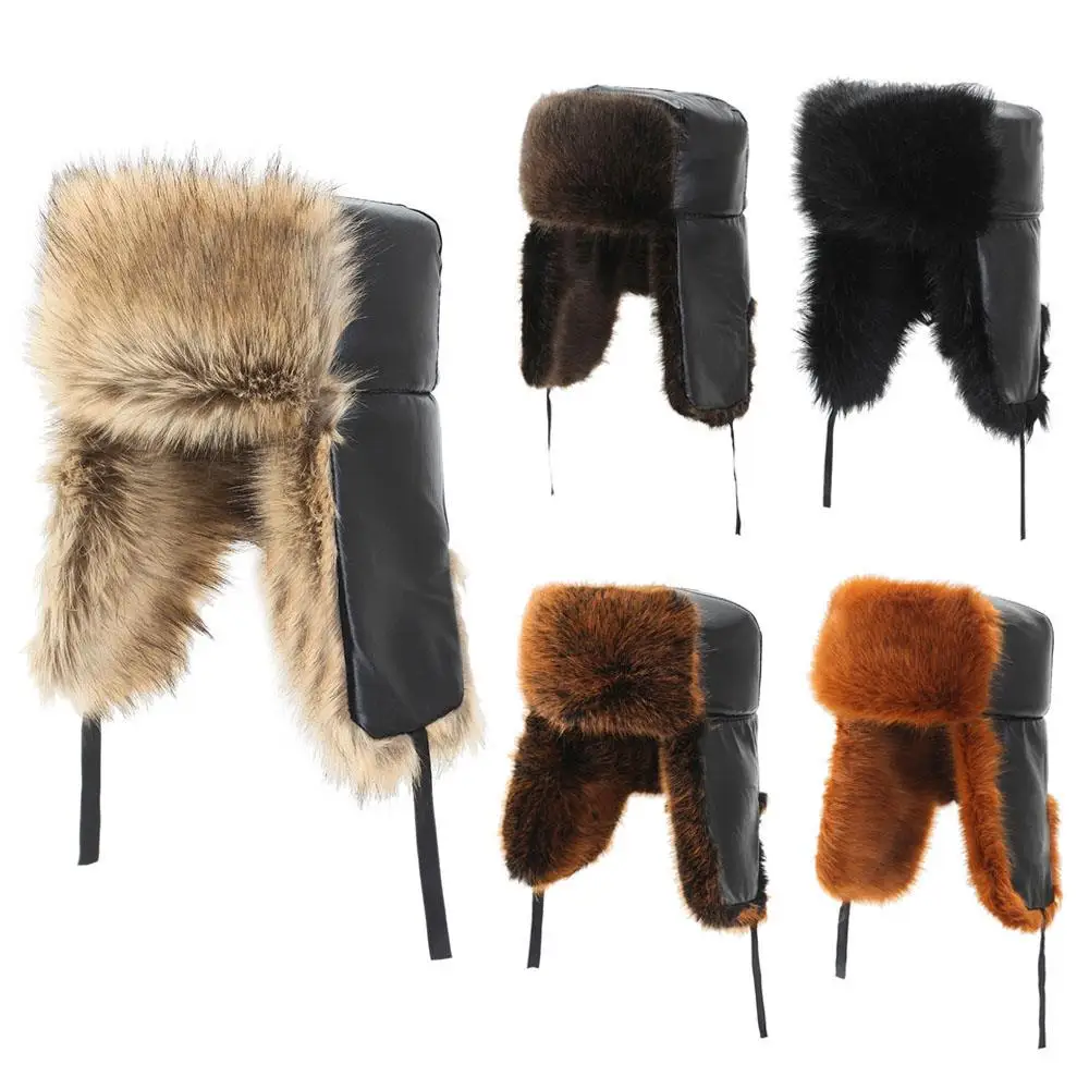 

New Winter Warm Leifeng Hat Men Women Russian Thermal Hat Fluffy Velvet Waterproof Coldproof Hunter Ear Protection Cap