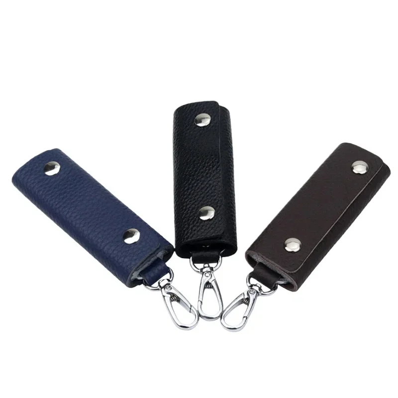 حقيبة تخزين مفاتيح من الجلد الطبيعي، حقيبة مفاتيح عالمية صغيرة، محفظة بحامل مفاتيح بخطاف معدني لمدبرة المنزل للرجال والنساء