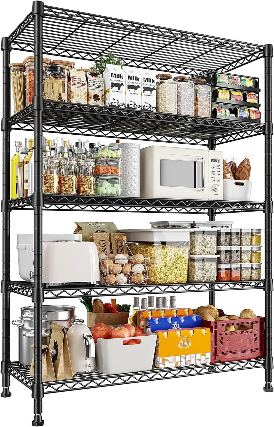 

Storage Shelves 5-Tier Wire Shelving Rack, Metal Shelves for Storage Load 1020 LBS, Adjustable Heavy Duty Metal Shelving Units