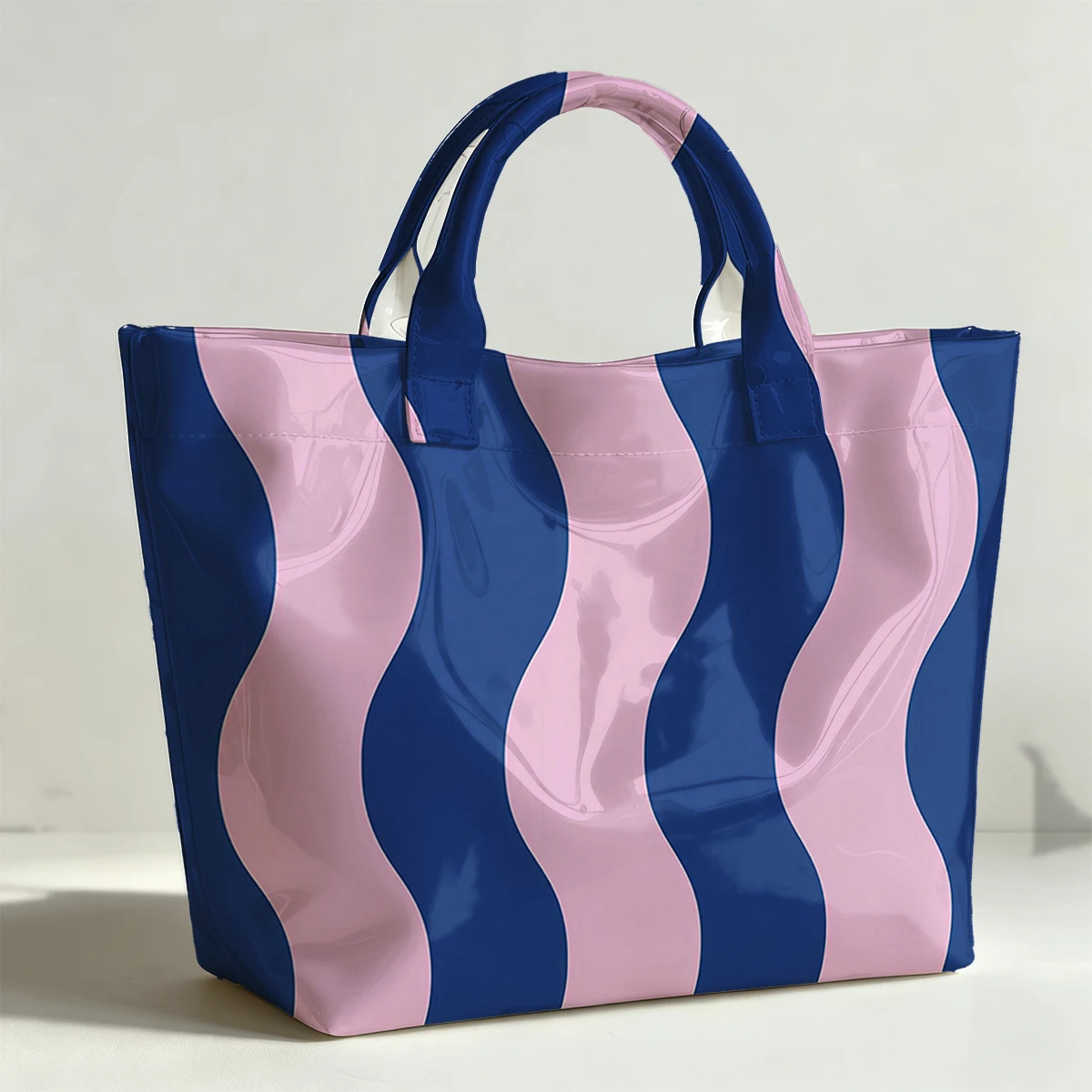 Blue and pink waves Fashion Bag Transparent PVC Waterproof Handbag Large Capacity Daily Commute Shoulder Tote Mummy Bag