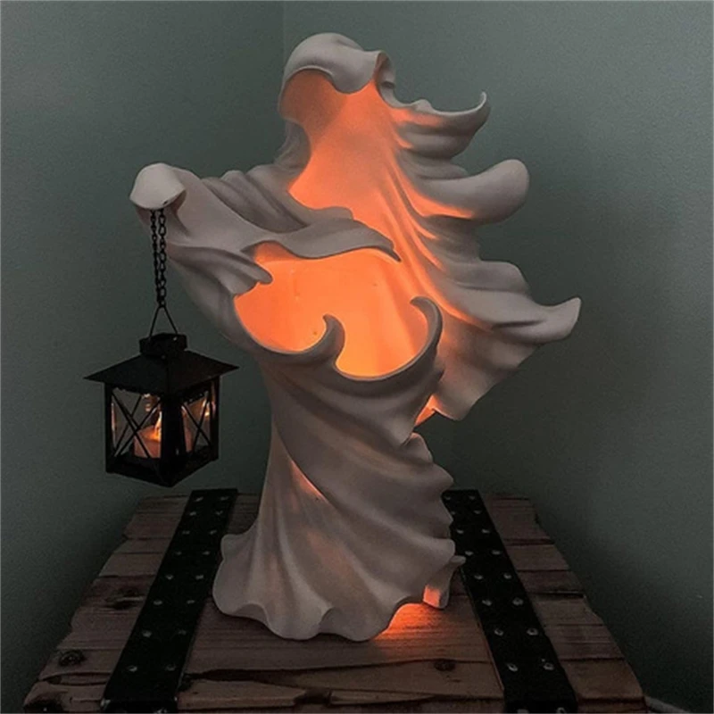 Resin Witch Lantern With LED Light Gothic Hell Messenger Corpse Figurine Spooky Table Centerpiece For Halloween Party Home Decor