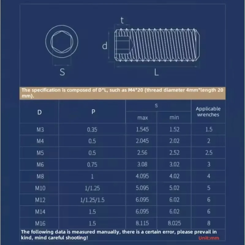 Black 12.9 Grade Fine Thread Set Screw With Concave Set Screw Without Head Pitch 0.35/0.5/0.75/1.0/1.5mm M3 ~ M12