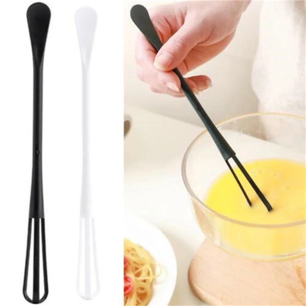 Small Mini Plastic Whisk Mixer Hand Egg Beater Stirrer Baking Tool Double Head Mini Whisk With Small Spoon Kitchen Tools