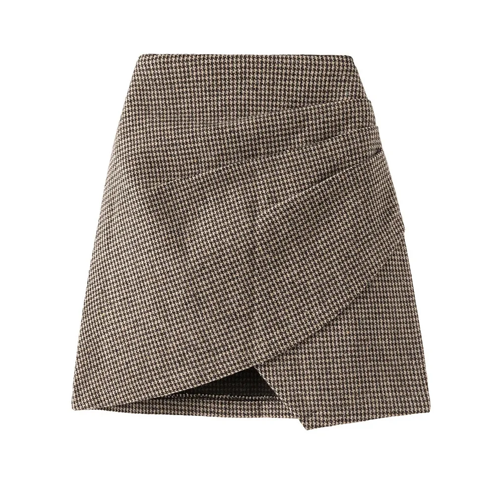

Femme Winter Woolen Houndstooth Hip Skirt for Women 2023 New Autumn and Winter New High Waist Slim Irregular A- Line Mini Skirt