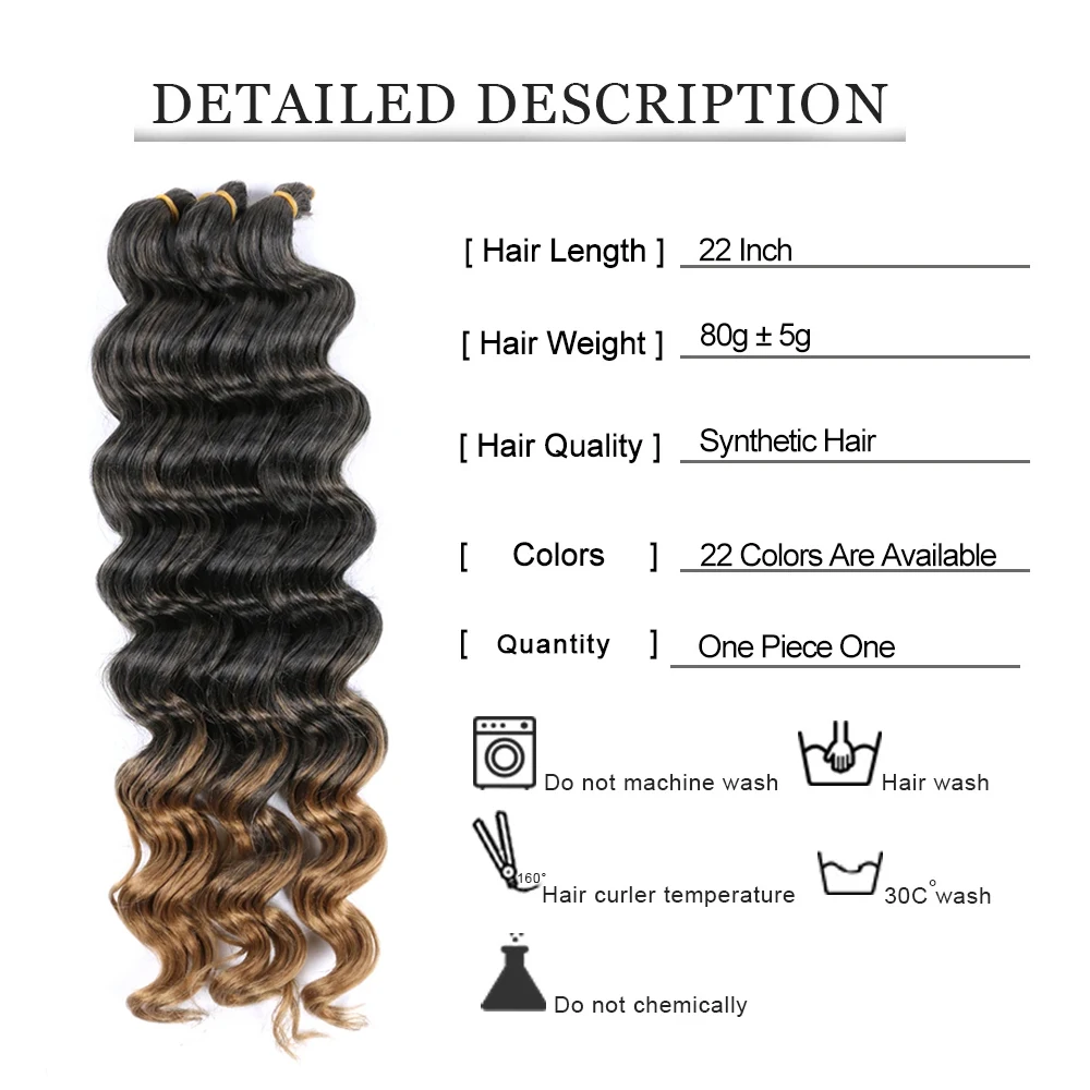 22 Inch Deep Wave Crochet Twist Long Synthetic Hair For Black Women Water Wave Ombre Braiding Hair Extensions High Temperature