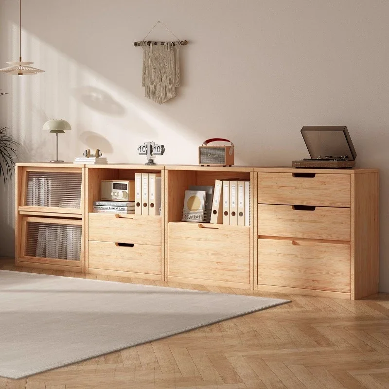 Solid wood bookcase integrated wall locker household combination cabinet dust drawer