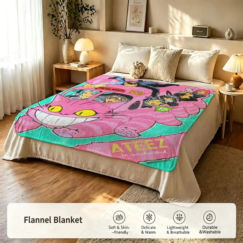 

Music A-ATEEZ Throw Flannel Blanket Suitable for Sofas Beds Offices Travel, Camping Chairs